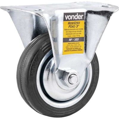 Rodízio fixo leve 3", de borracha, preto