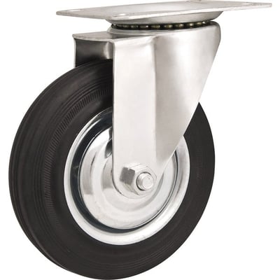 Rodízio giratório leve 5", de borracha, preto
