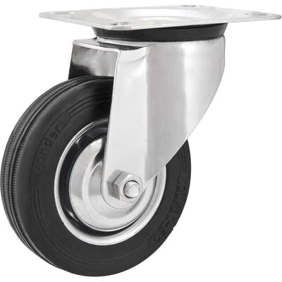 Rodízio giratório leve 4", de borracha, preto