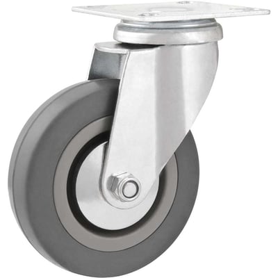 Rodízio giratório 4", de borracha e PVC, cinza