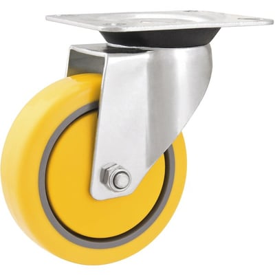 Rodízio giratório 3", de poliuretano e PVC, amarelo