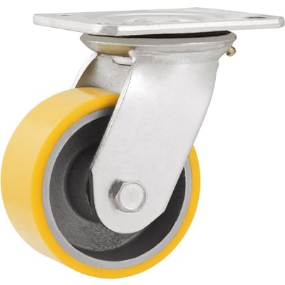 Rodízio giratório 5", de poliuretano e ferro fundido, amarelo