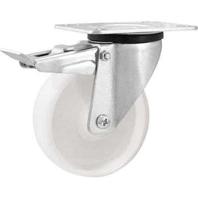 Rodízio giratório 4", de nylon, branco, com freio