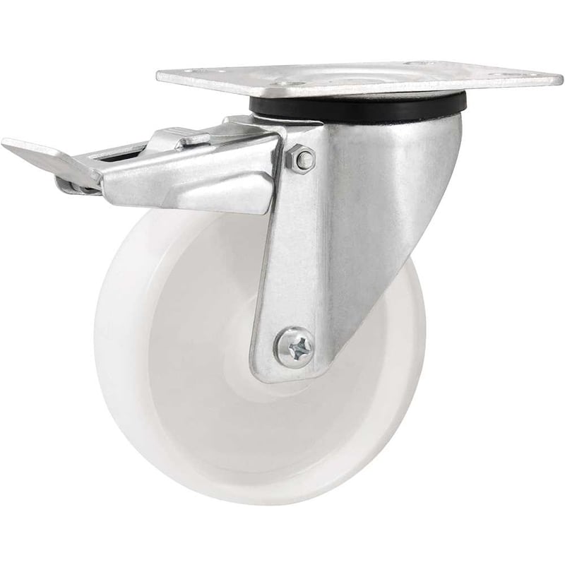 Rodízio giratório 4", de nylon, branco, com freio
