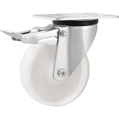 Rodízio giratório 5", de nylon, branco, com freio