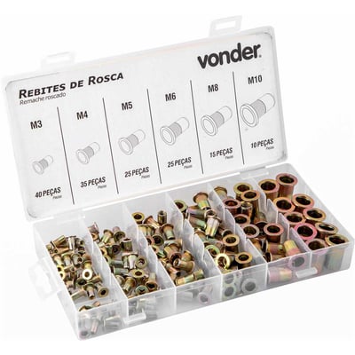 Jogo de rebites de rosca, M3 a M10, com 150 peças