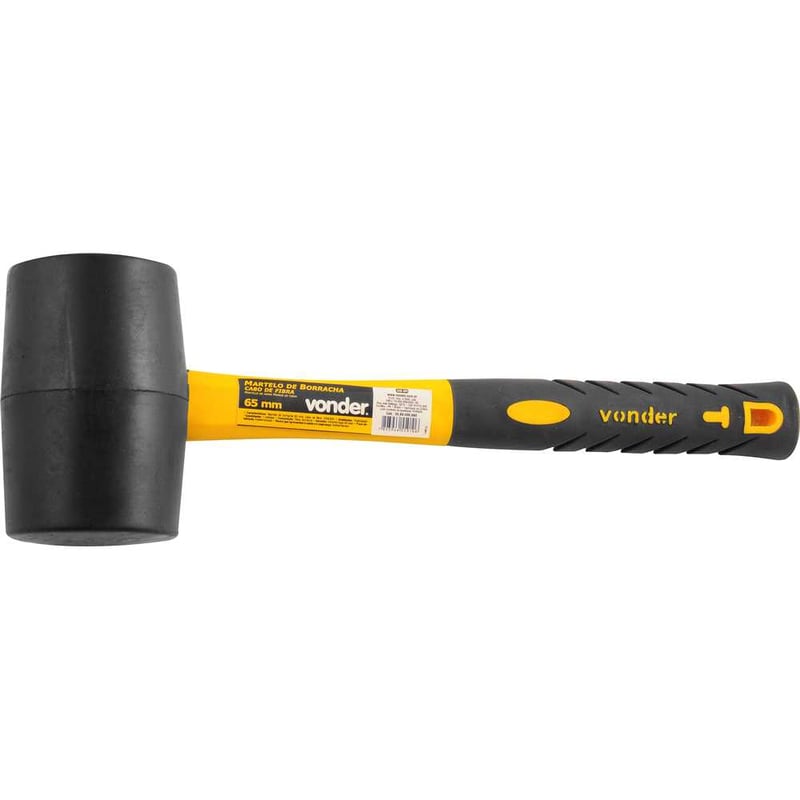 Martelo de borracha 65 mm, cabo em fibra, preto
