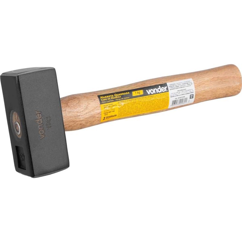 Marreta quadrada, 1 kg, com cabo de madeira