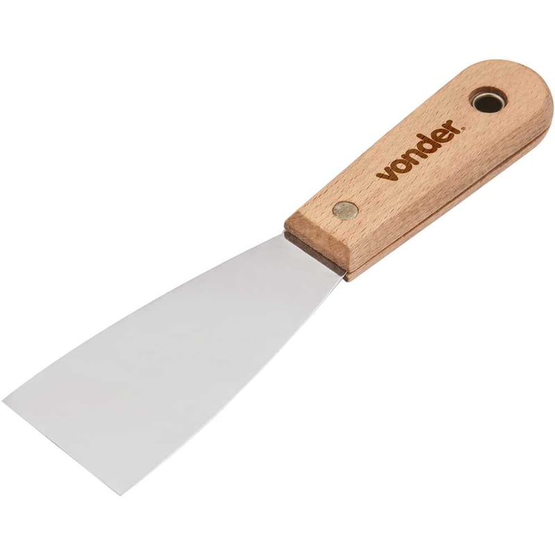 Espátula de aço inox, 1.1/2" - 38 mm, com cabo de madeira