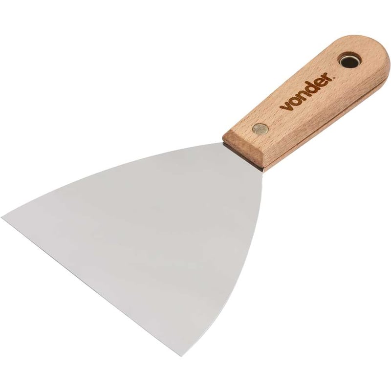 Espátula de aço inox, 4.3/4" - 120 mm, com cabo de madeira