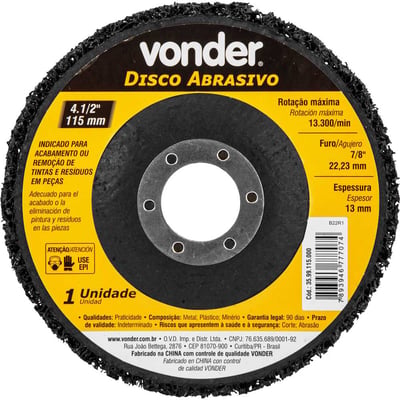 Disco abrasivo 4.1/2", furo de 7/8" (22,23 mm)
