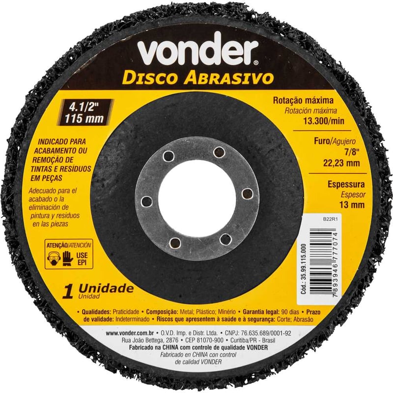 Disco abrasivo 4.1/2", furo de 7/8" (22,23 mm)