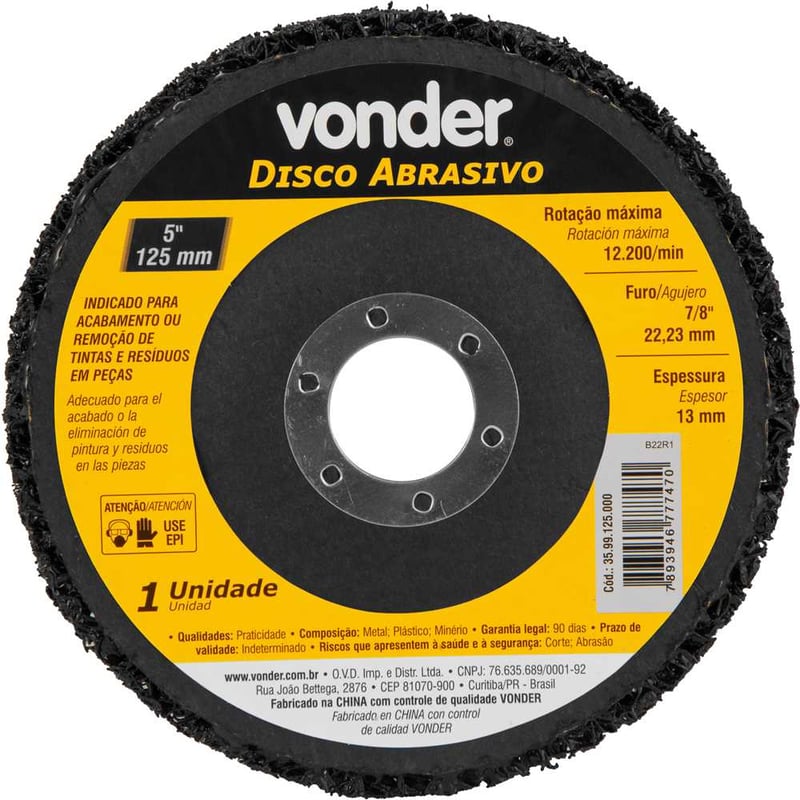 Disco abrasivo 5", furo de 7/8" (22,23 mm)