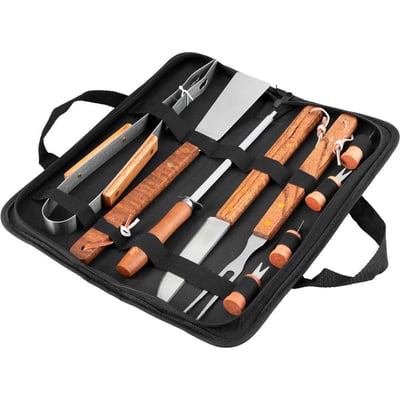 Jogo de utensílios para churrasco, em aço inox, com 10 peças