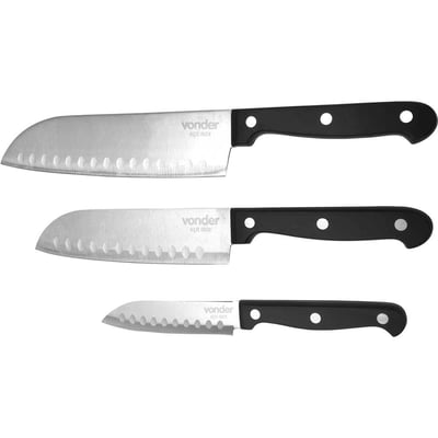 Jogo de facas, para fatiar e picar, inox, com 3 peças