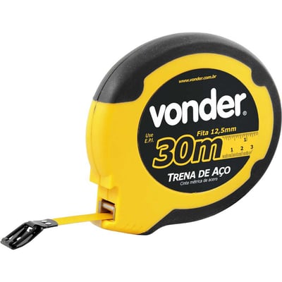Trena longa com fita de aço, caixa fechada em ABS, com 30 m x 12,5 mm