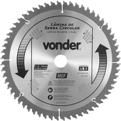 Lâmina de serra circular com dentes de metal duro, 185 mm x 20 mm, com 60 dentes, para MDF