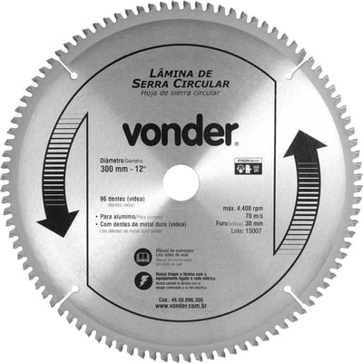 Lâmina de serra circular com vídea, para alumínio, 300 mm x 30 mm x 96 dentes