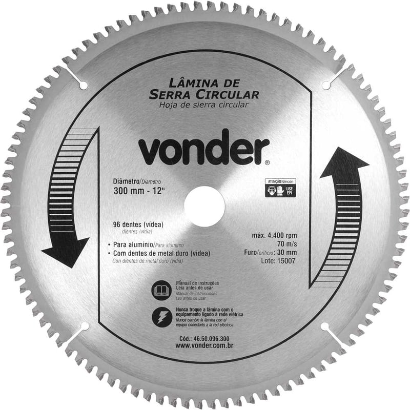Lâmina de serra circular com vídea, para alumínio, 300 mm x 30 mm x 96 dentes