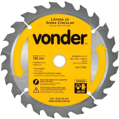Lâmina de serra circular com dentes de metal duro/vídea, 180 mm x 20 mm, 24 dentes