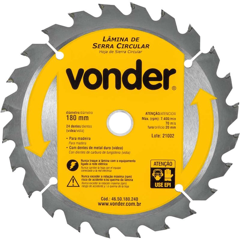 Lâmina de serra circular com dentes de metal duro/vídea, 180 mm x 20 mm, 24 dentes
