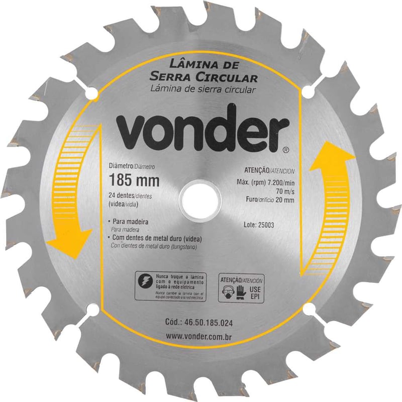 Lâmina de serra circular com dentes de metal duro/vídea, 185 mm x 20 mm, 24 dentes