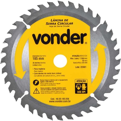 Lâmina de serra circular com dentes de metal duro/vídea, 185 mm x 20 mm, 36 dentes