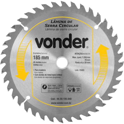 Lâmina de serra circular com dentes de metal duro/vídea, 185 mm x 20 mm, 40 dentes