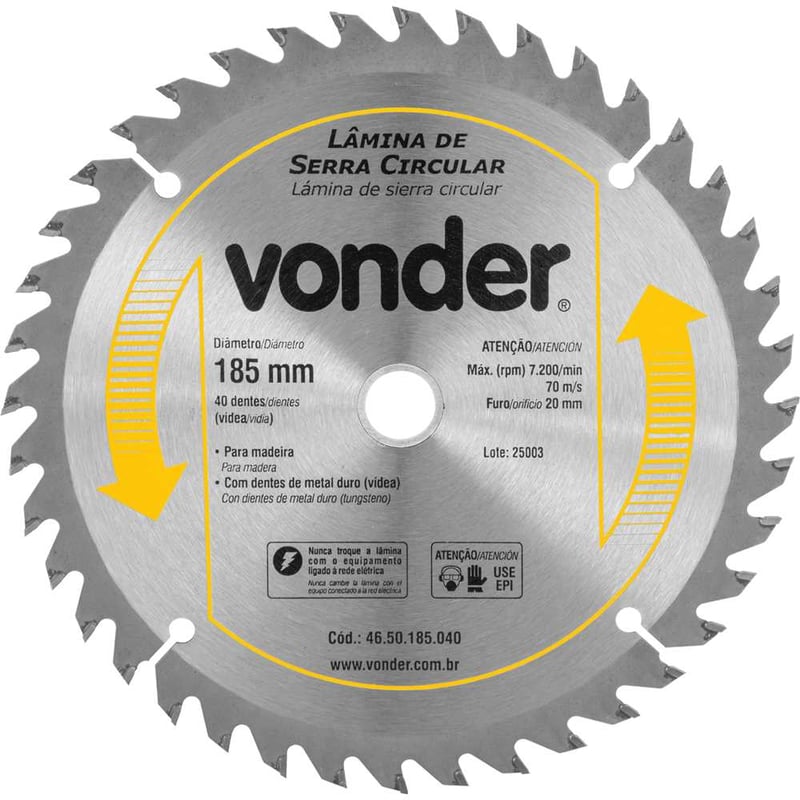 Lâmina de serra circular com dentes de metal duro/vídea, 185 mm x 20 mm, 40 dentes