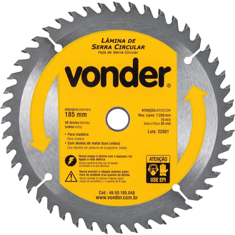 Lâmina de serra circular com dentes de metal duro/vídea, 185 mm x 20 mm, 48 dentes
