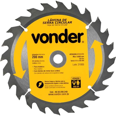 Lâmina de serra circular com dentes de metal duro/vídea, 200 mm x 30 mm, 24 dentes