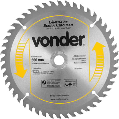 Lâmina de serra circular com dentes de metal duro/vídea, 200 mm x 30 mm, 48 dentes