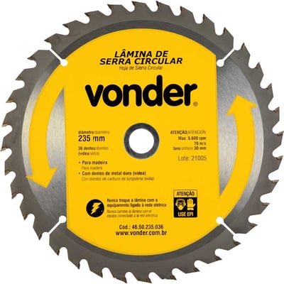 Lâmina de serra circular com dentes de metal duro/vídea, 235 mm x 30 mm, 36 dentes