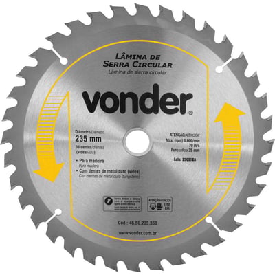 Lâmina de serra circular com dentes de metal duro/vídea, 235 mm x 25 mm, 36 dentes