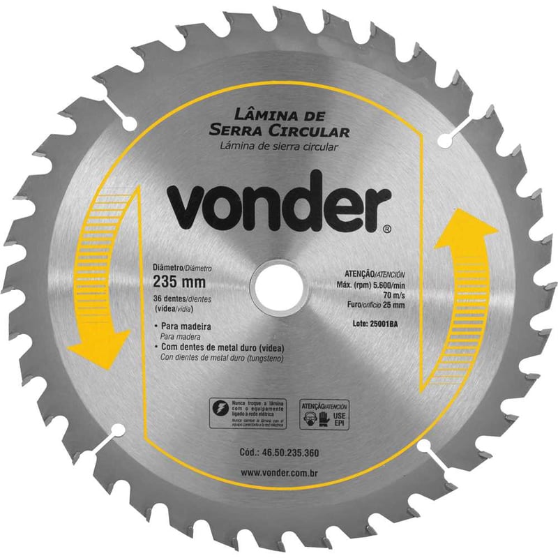 Lâmina de serra circular com dentes de metal duro/vídea, 235 mm x 25 mm, 36 dentes