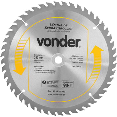 Lâmina de serra circular com dentes de metal duro/vídea, 250 mm x 30 mm, 48 dentes