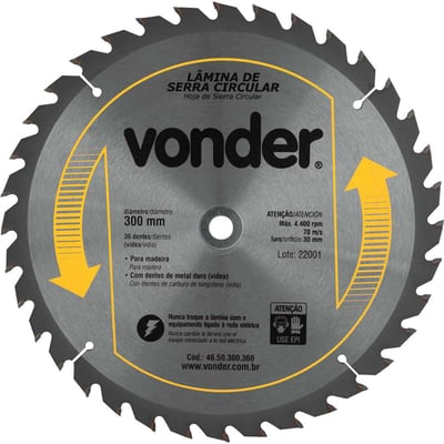 Lâmina de serra circular com dentes de metal duro/vídea, 300 mm x 30 mm, 36 dentes
