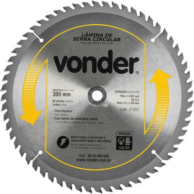 Lâmina de serra circular com dentes de metal duro/vídea, 300 mm x 30 mm, 60 dentes