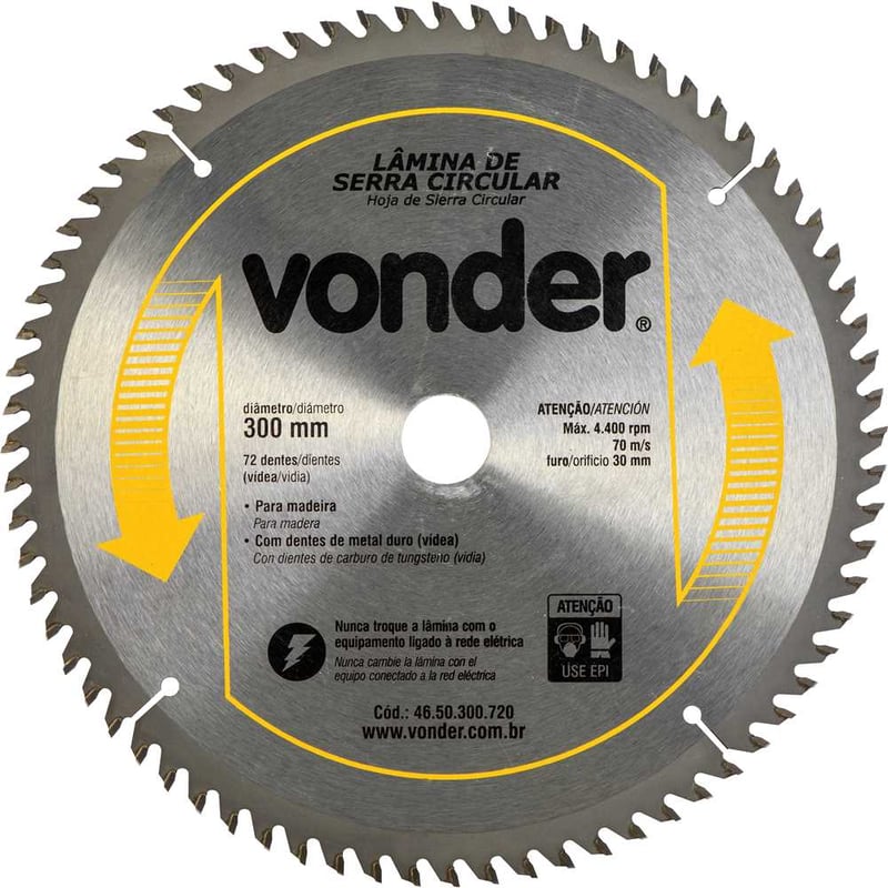 Lâmina de serra circular com dentes de metal duro/vídea, 300 mm x 30 mm, 72 dentes