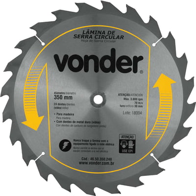 Lâmina de serra circular com dentes de metal duro/vídea, 350 mm x 30 mm, 24 dentes