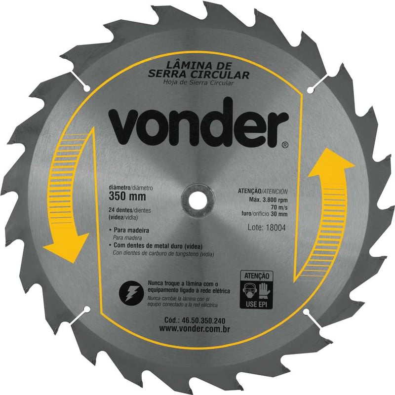 Lâmina de serra circular com dentes de metal duro/vídea, 350 mm x 30 mm, 24 dentes