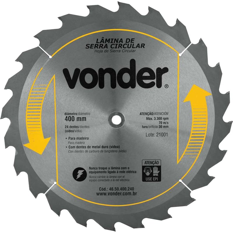 Lâmina de serra circular com dentes de metal duro/vídea, 400 mm x 30 mm, 24 dentes