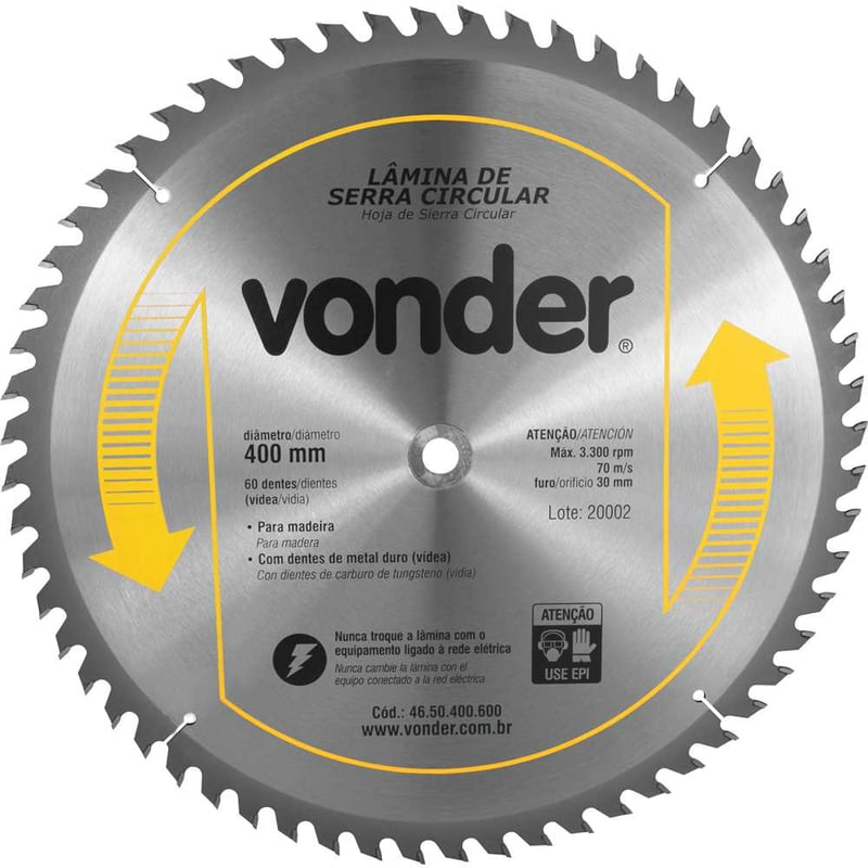 Lâmina de serra circular com dentes de metal duro/vídea, 400 mm x 30 mm, 60 dentes