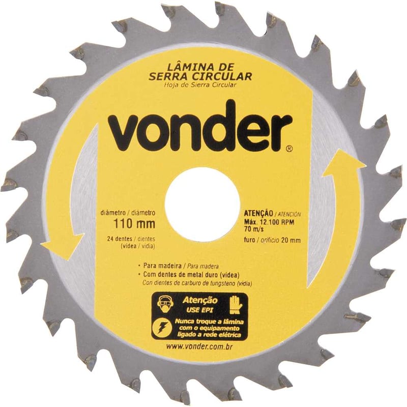 Jogo de lâminas de serra circular com dentes de metal duro/vídea, 110 mm x 20 mm x 24 dentes