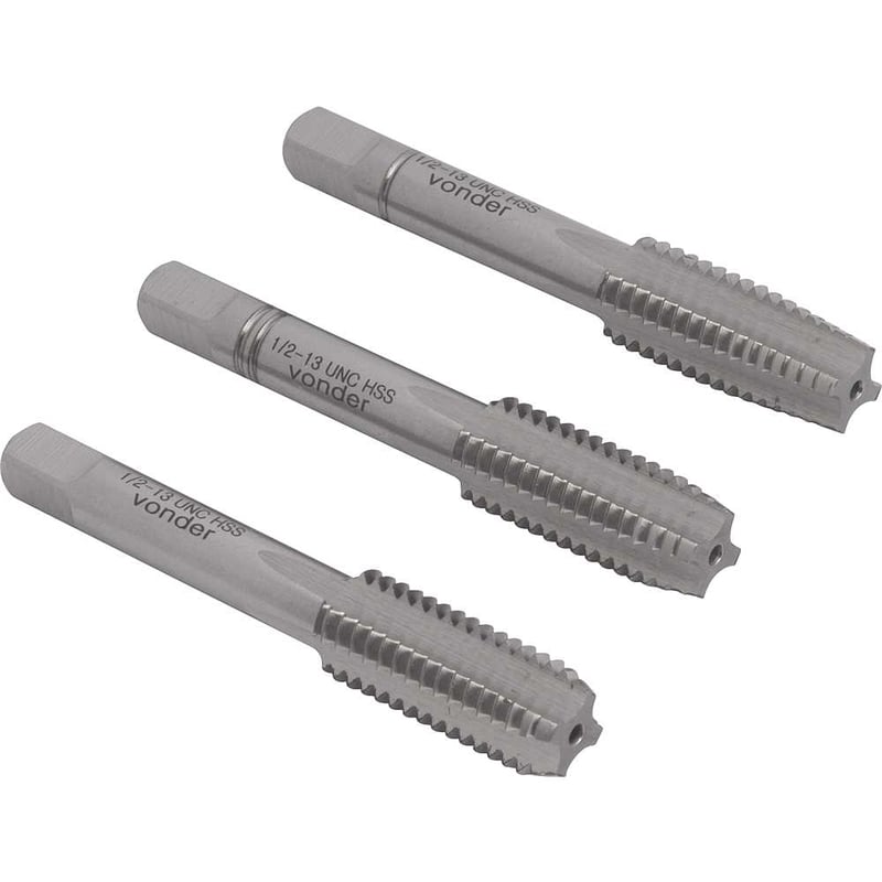 Macho manual de aço rápido 1/2" UNC, jogo com 3 peças