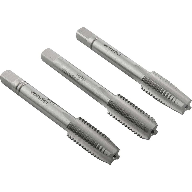 Macho manual de aço rápido 3/8" UNC, jogo com 3 peças