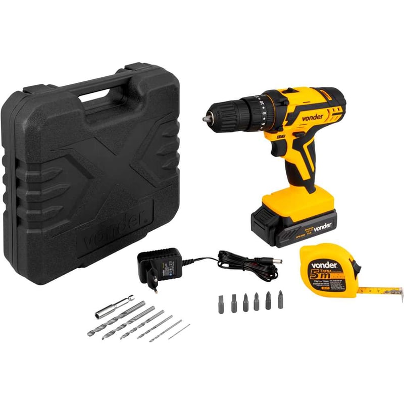 Parafusadeira/furadeira de impacto a bateria, 12 V, fonte de carregamento bivolt automática