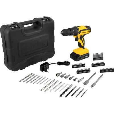 Parafusadeira/furadeira de impacto a bateria, 12 V, fonte de carregamento bivolt automática jogo com 74 acessórios