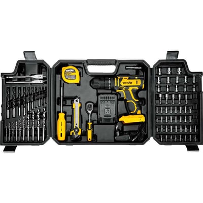 Parafusadeira/furadeira de impacto a bateria, 20 V, fonte de carregamento bivolt automática com 78 acessórios