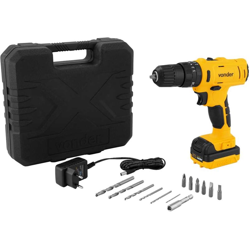 Parafusadeira/furadeira de impacto a bateria, 12 V, fonte de carregamento bivolt automática